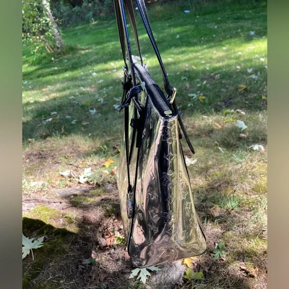 Michael Kors Metallic Silver Monogram Mirror Zipper Top Ciara Tote Bag Purse - Picture 10 of 17